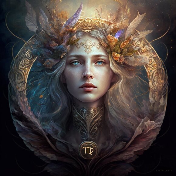 8x8 Virgo Zodiac The Maiden Wall Art‎ Illustration Watercolor Oil Painting Print - Picture 3 of 6